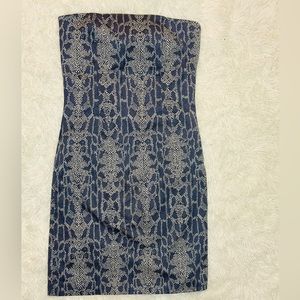 Express strapless tube top dress.  Size 6. Color steel blue crocodile print.